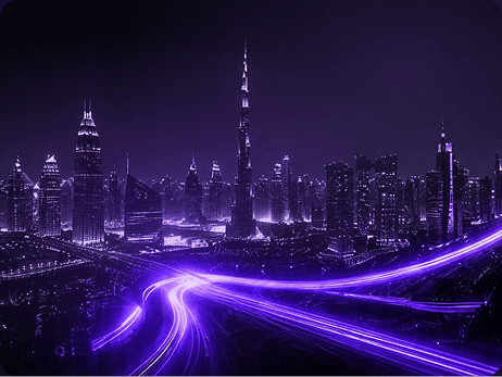 Dubai skyline at night — Vega Digital's home base in the UAE